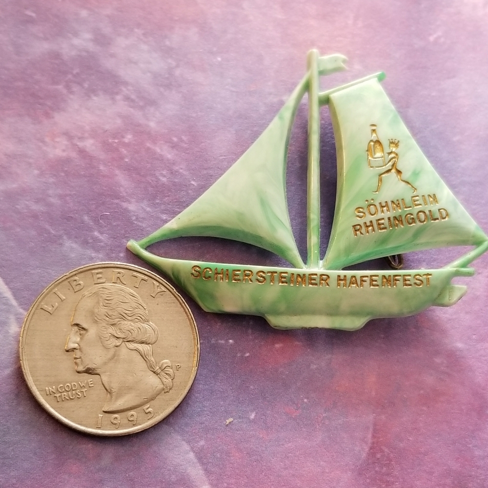 Vintage Sohnlein Rheingold sail boat pin brooch nautical ship advertising - Picture 3 of 11
